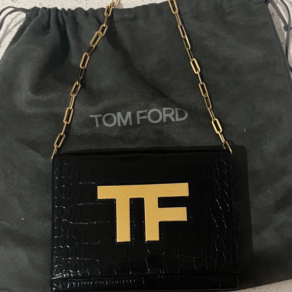 Tom Ford Black Clutch snake skin with Gold Chain